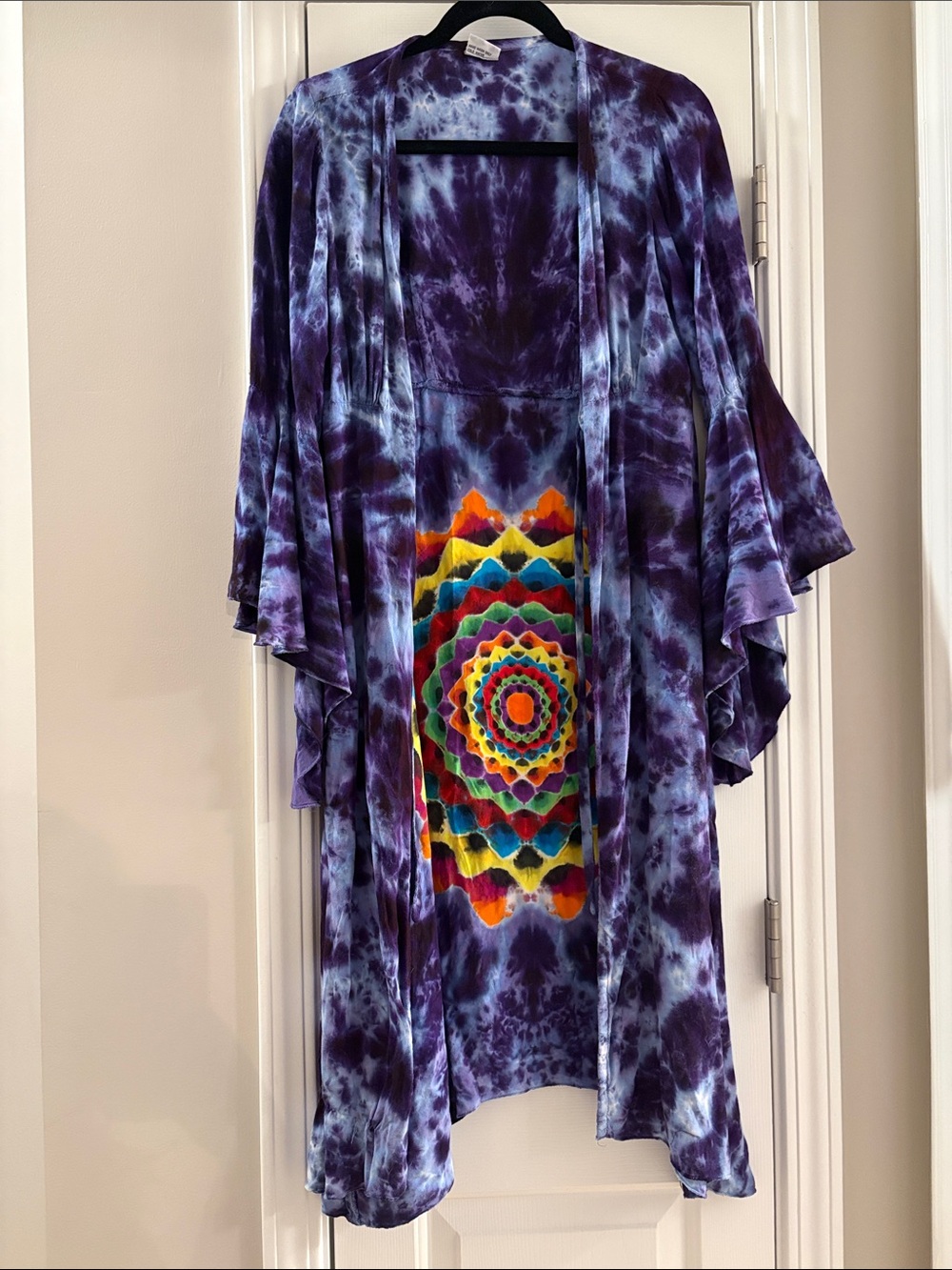 Purple Tie-Dye Kimono with Colorful Mandala